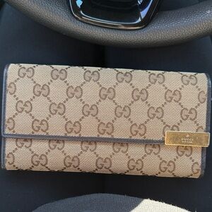 Gucci Tan and Brown Logo Clutch